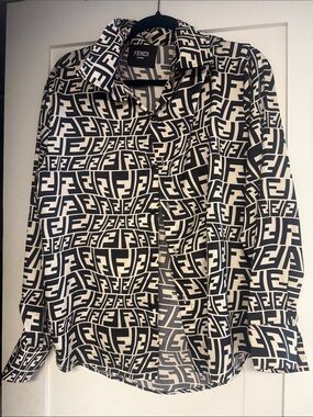 Fendi Logo Print Button-Up Shirt - Black & Cream